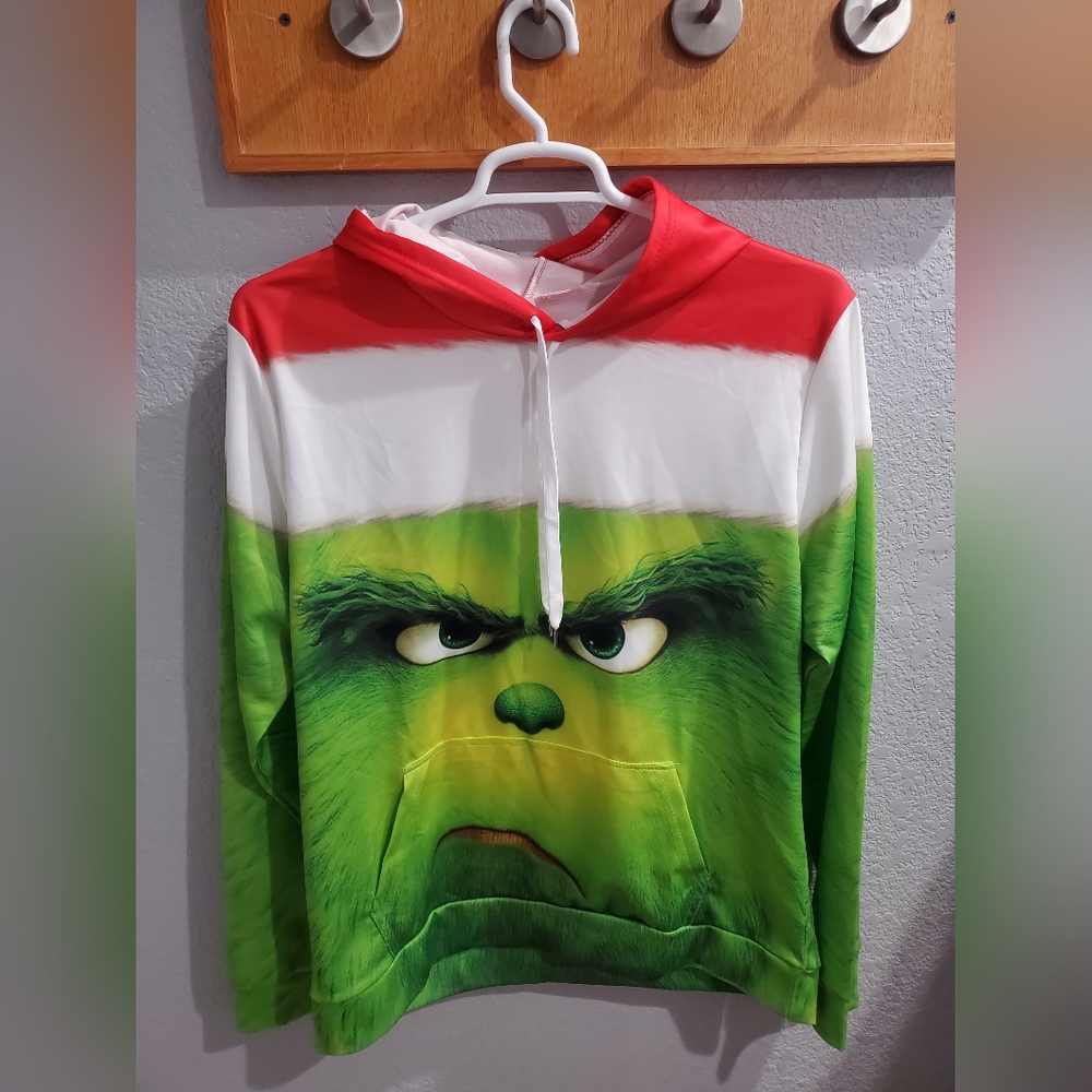 New 3D Printed Grinch Hooded Sweatshirt Kids size L